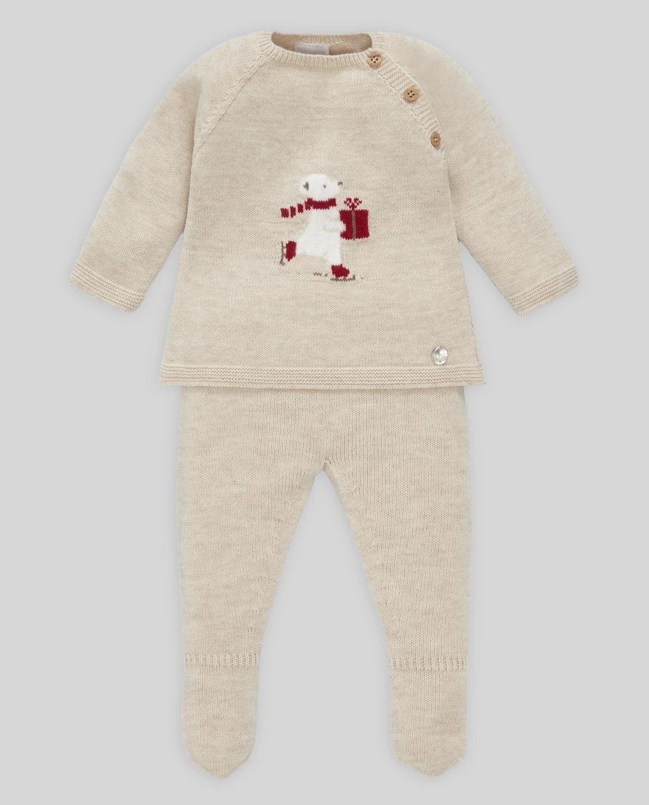 PAZ RODRIGUEZ  Conjunto jubón oso ACEBO+ polaina Recien nacido Ref. 003-103021 Arena