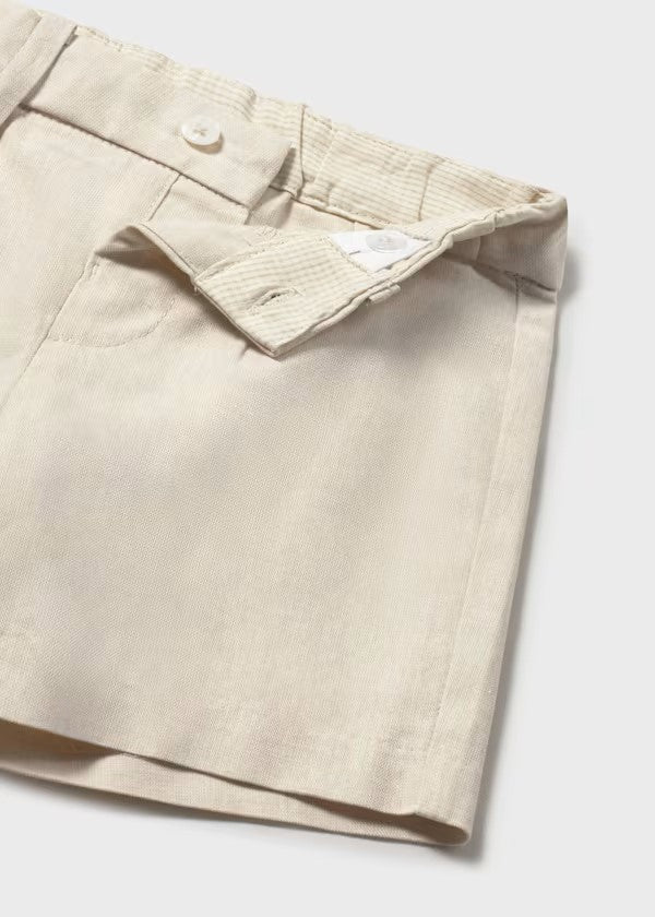 Conjunto .Camisa de manga larga con lino y cuello mao bebé Ref. 1116-037 / Bermuda vestir con lino bebé Ref. 1215-047