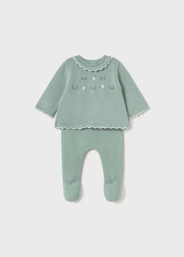 Conjunto polaina y jersey tricot recién nacida Ref. 1587-096