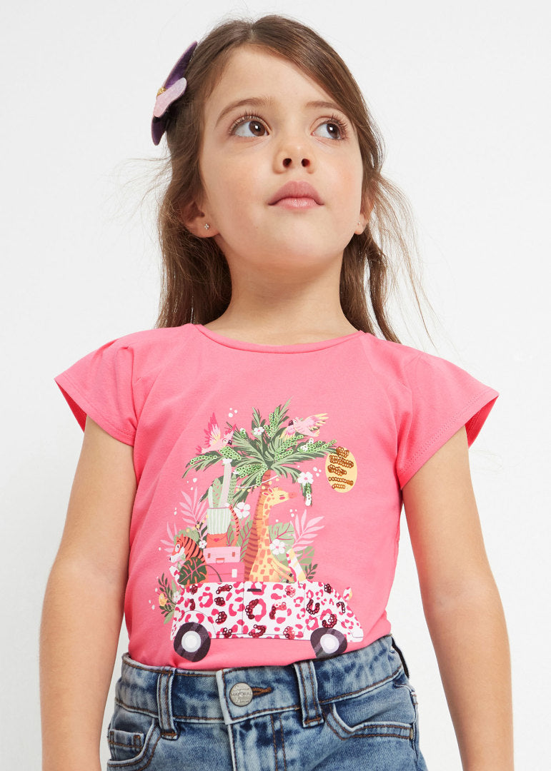 Playera manga corta con motivo estampado de algodón para niña Art. 23-03071-055