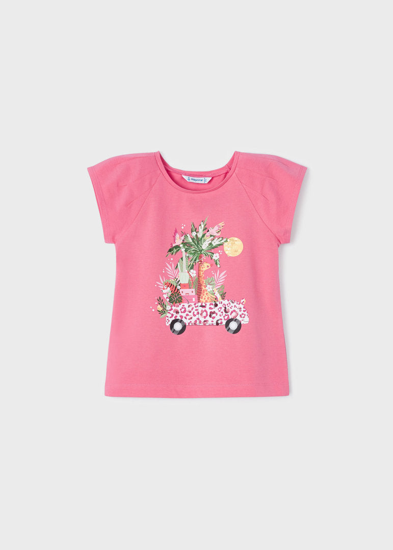 Playera manga corta con motivo estampado de algodón para niña Art. 23-03071-055