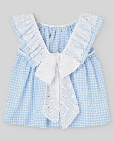 PAZ RODRIGUEZ Blusón ANADE 032-153662 Azul Cielo / Pantalon corto inrfantil niña FRUTITAS 007-158587 Blanco