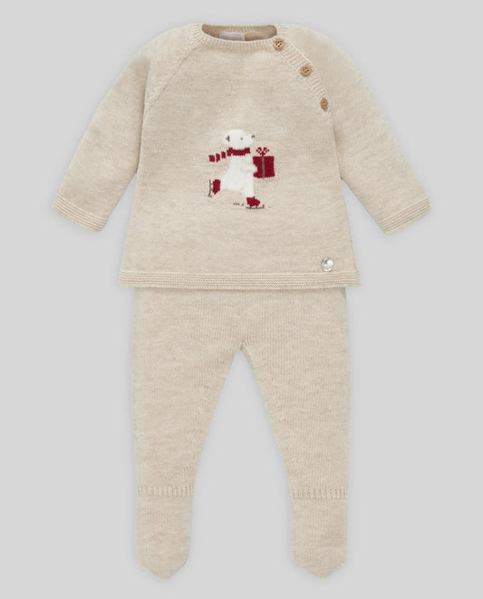 PAZ RODRIGUEZ  Conjunto jubón oso ACEBO+ polaina Recien nacido Ref. 003-103021 Arena