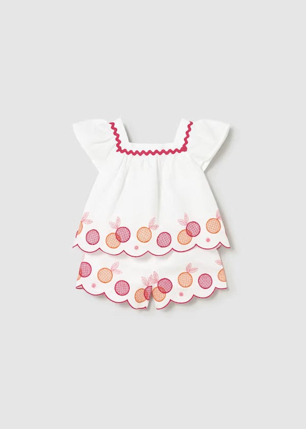 Conjunto bermuda y blusa bordados bebé Ref. 1214-081