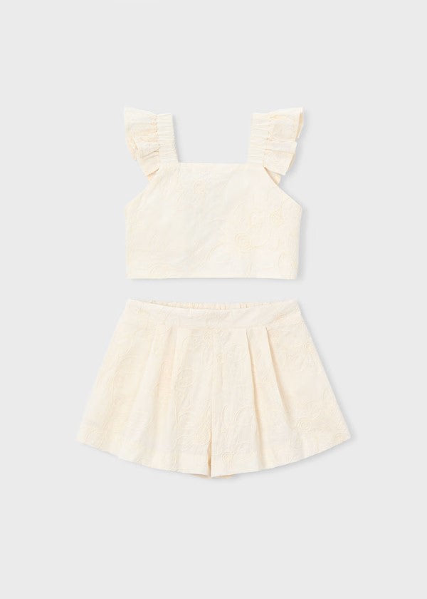 Conjunto bermuda y top volantes ceremonia niña Ref. 3235-088