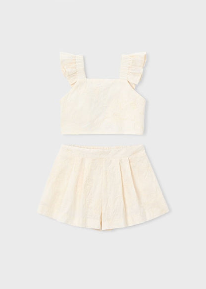 Conjunto bermuda y top volantes ceremonia niña Ref. 3235-088