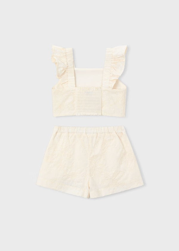 Conjunto bermuda y top volantes ceremonia niña Ref. 3235-088