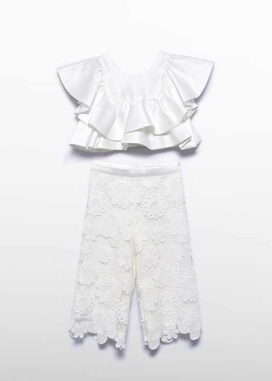 ABEL&LULA Conjunto pantalón culotte guipur niña Ref. 5212-010