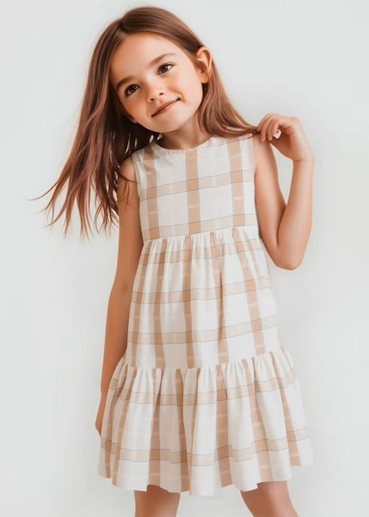 Vestido cuadros con lino niña Ref. 3922-027