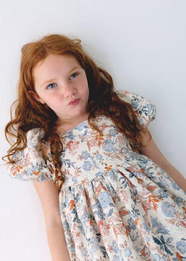 Vestido flores manga abullonada niña Ref. 3928-020