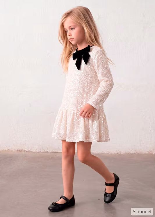 Vestido terciopelo lentejuelas lazo niña Ref.4931-047
