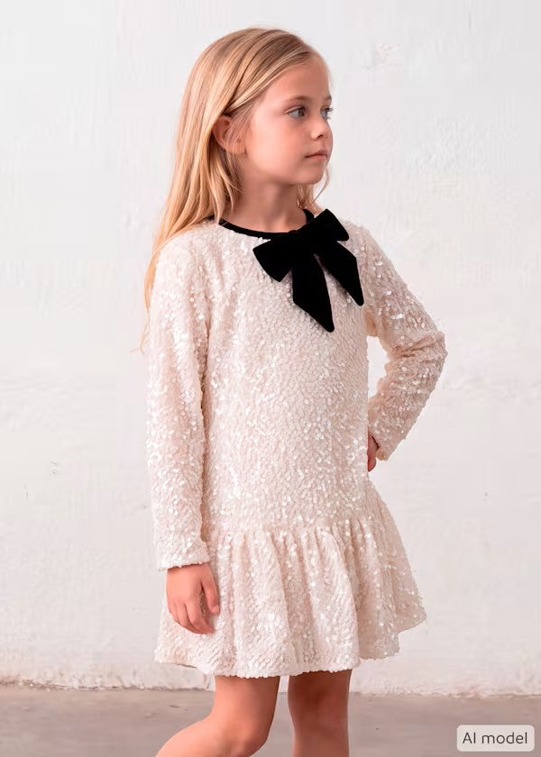 Vestido terciopelo lentejuelas lazo niña Ref.4931-047
