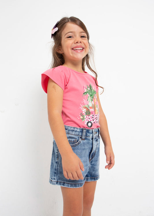 Playera manga corta con motivo estampado de algodón para niña Art. 23-03071-055