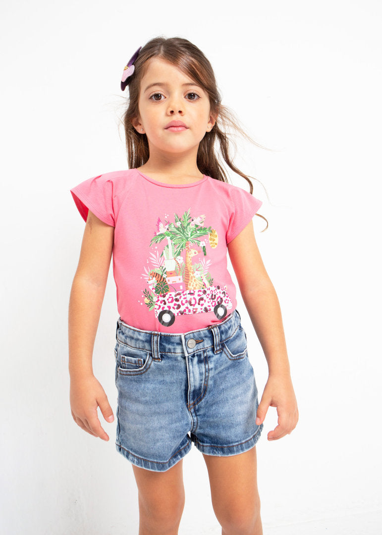 Playera manga corta con motivo estampado de algodón para niña Art. 23-03071-055